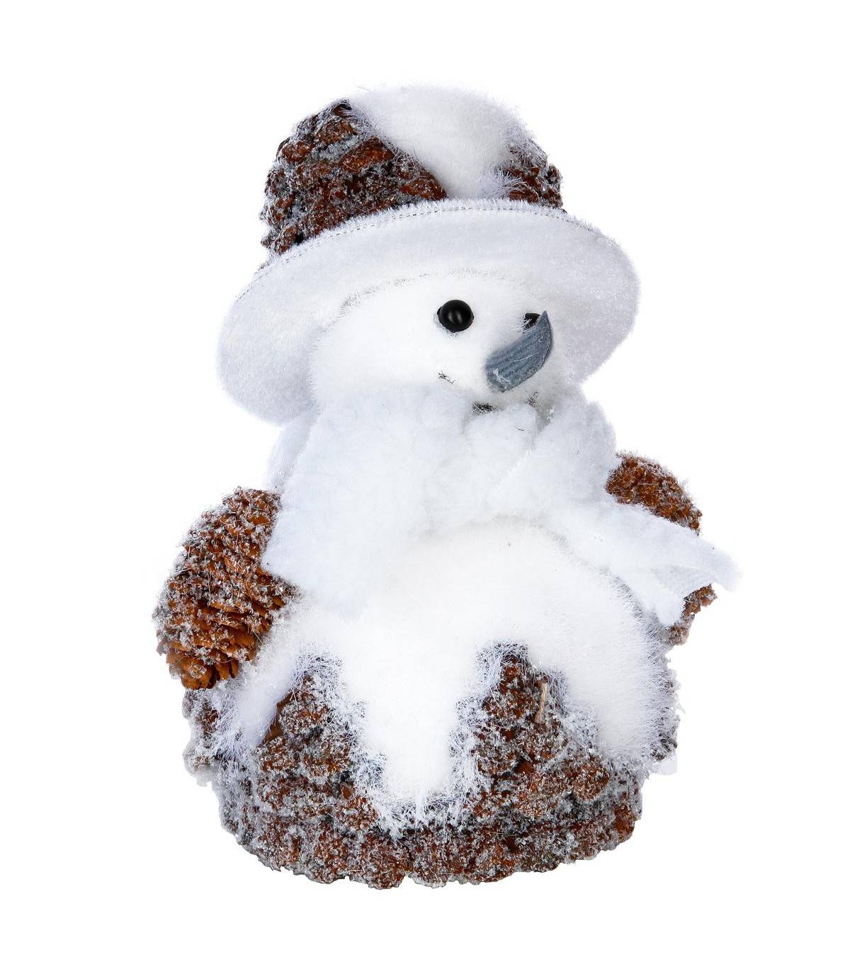 Fééric Lights & Christmas - Déco de Noël Bonhomme de Neige chapeau et pommes de pin H 29 cm