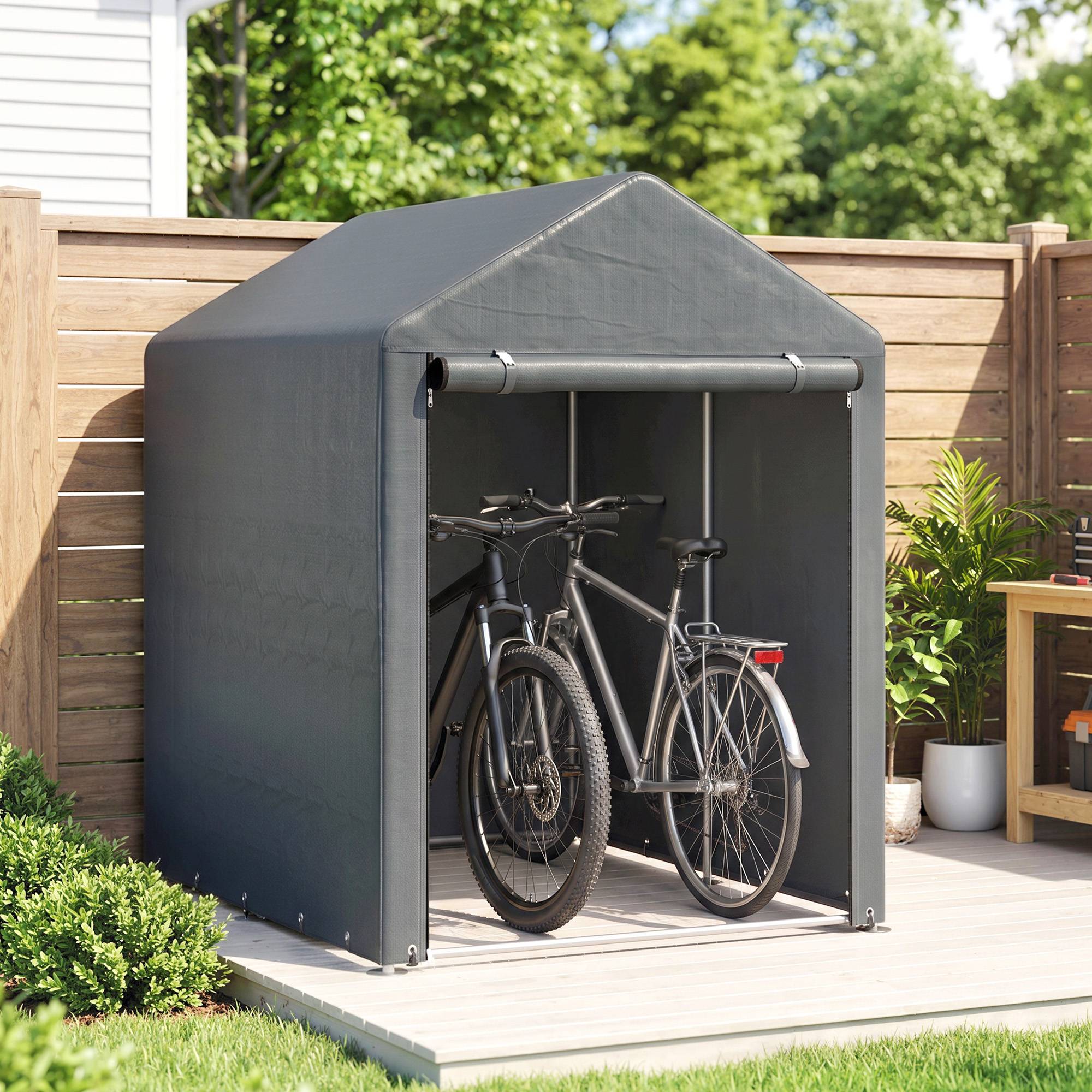 Tente pour vélo et moto 1,2 x 1,8 x 1,65 m, 2 pièces, porte zippée, imperméable, résistante aux UV, gris foncé - Image 9