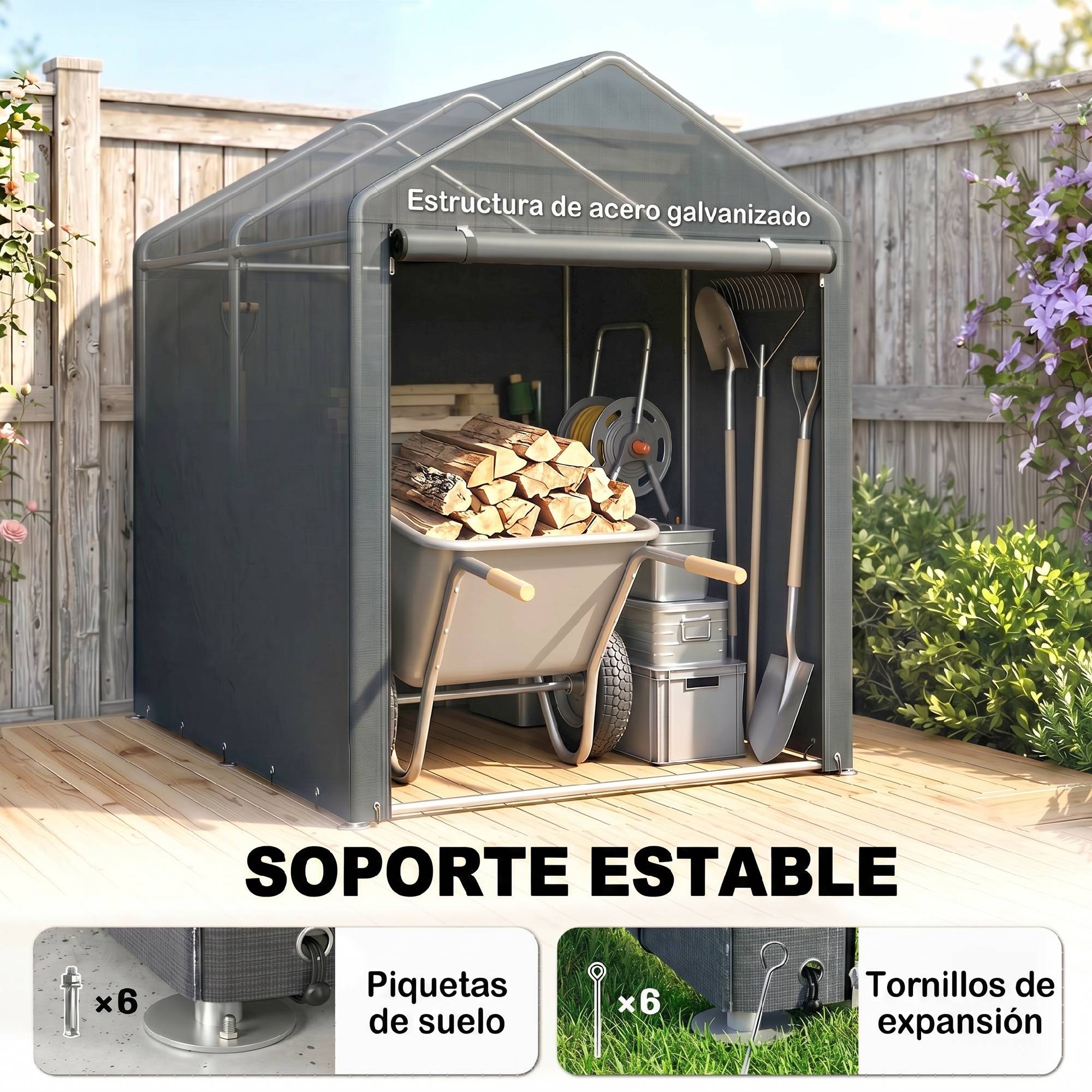 Tente pour vélo et moto 1,2 x 1,8 x 1,65 m, 2 pièces, porte zippée, imperméable, résistante aux UV, gris foncé - Image 7