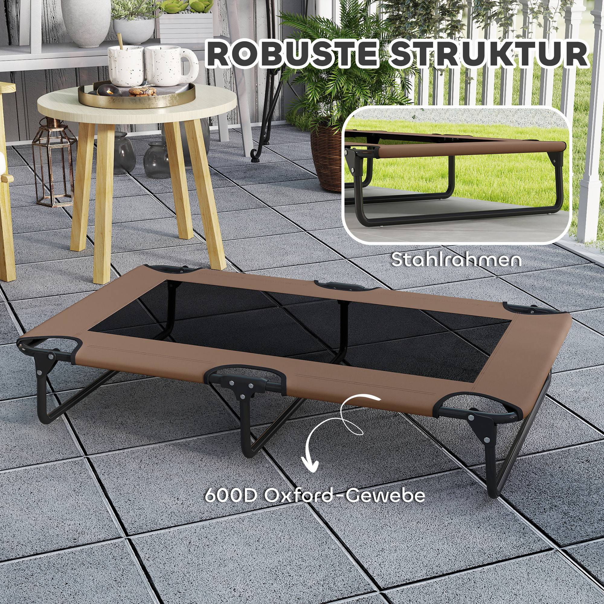 ComfortXL - Lit surélevé pour chien acier et polyester marron 107 x 61 x 20 cm pliable intérieur extérieur maille respirante - Image 5