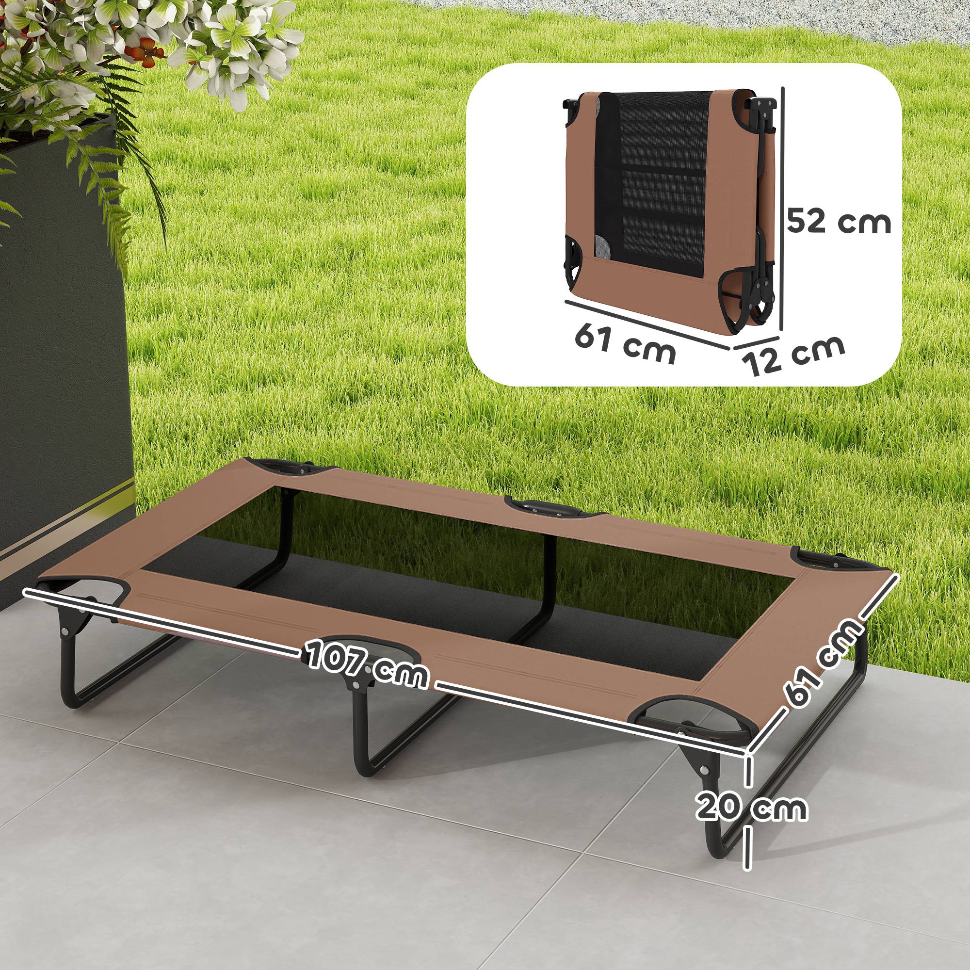 ComfortXL - Lit surélevé pour chien acier et polyester marron 107 x 61 x 20 cm pliable intérieur extérieur maille respirante - Image 3