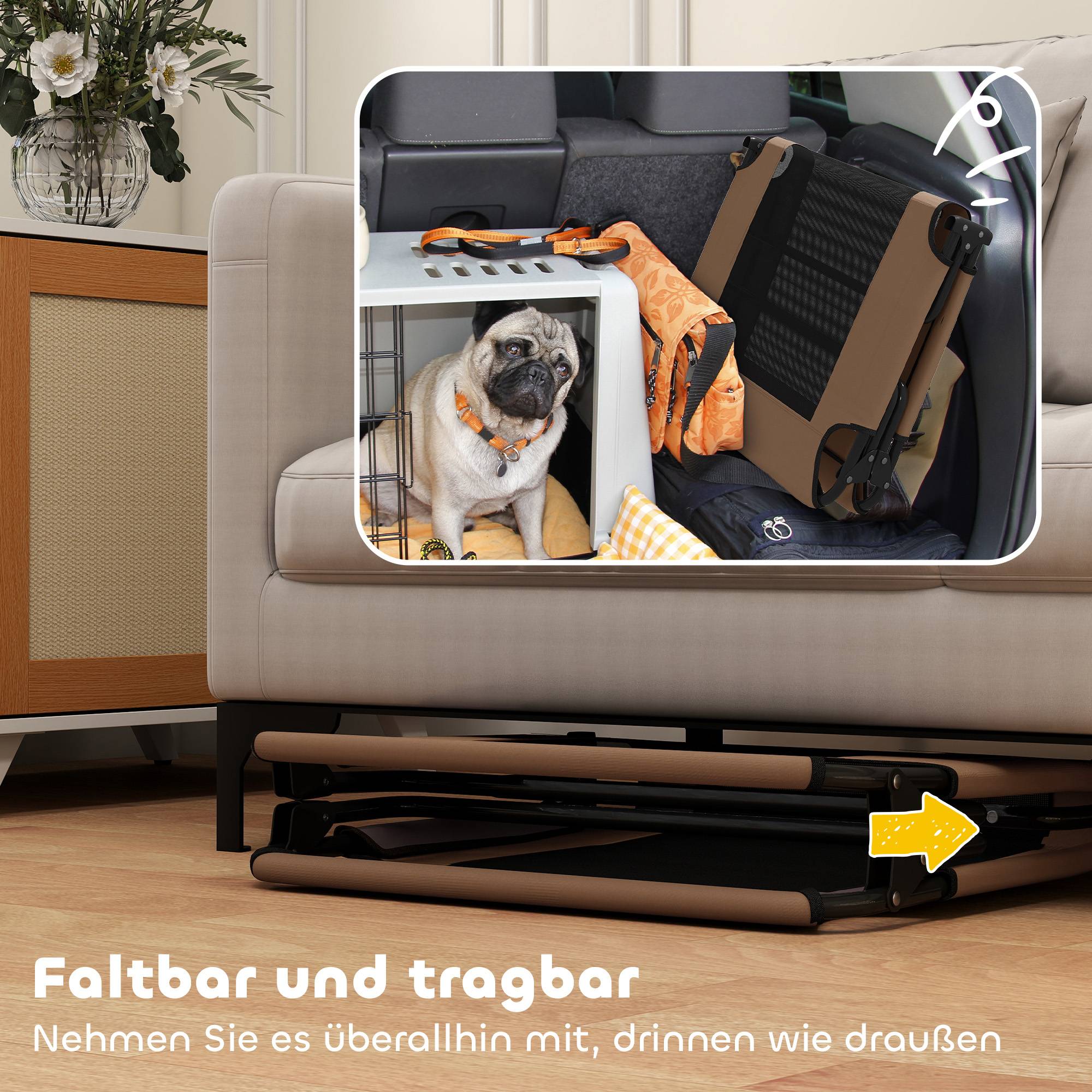 ComfortXL - Lit surélevé pour chien acier et polyester marron 107 x 61 x 20 cm pliable intérieur extérieur maille respirante - Image 6