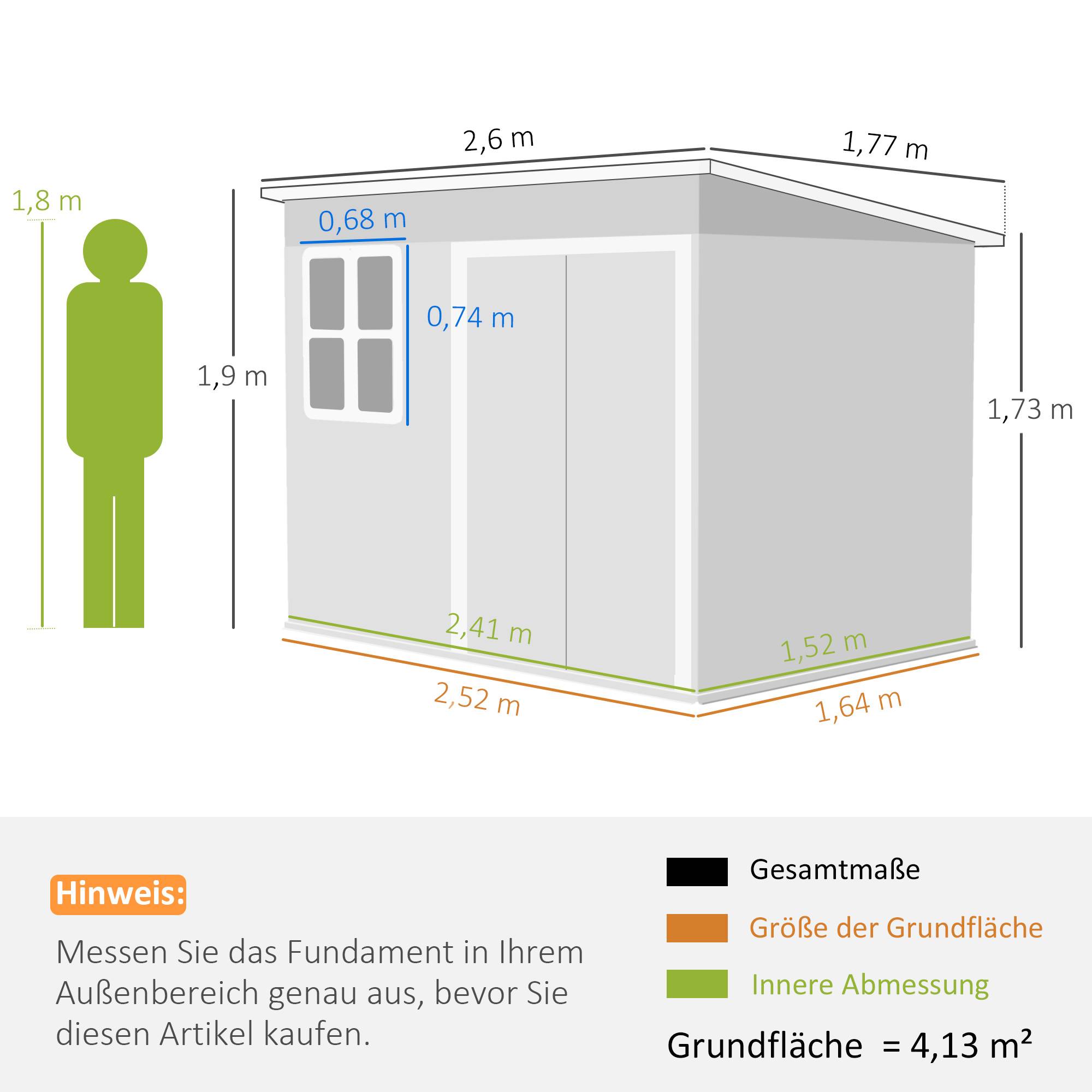 Abri de jardin métal 260x177x190 cm avec fenêtre large porte, cabanon outils vert sécurisé extérieur jardin - Image 5
