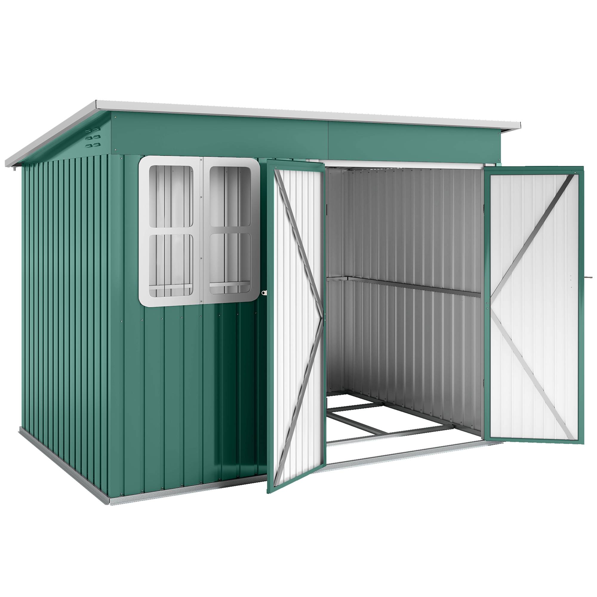 Abri de jardin métal 260x177x190 cm avec fenêtre large porte, cabanon outils vert sécurisé extérieur jardin - Image 2
