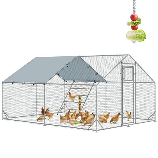 Poulailler de 12 m² pour 12 à 18 poules, avec toit étanche, mangeoire et perchoir, 3 x 4 x 1,9 m, argent - Image 1
