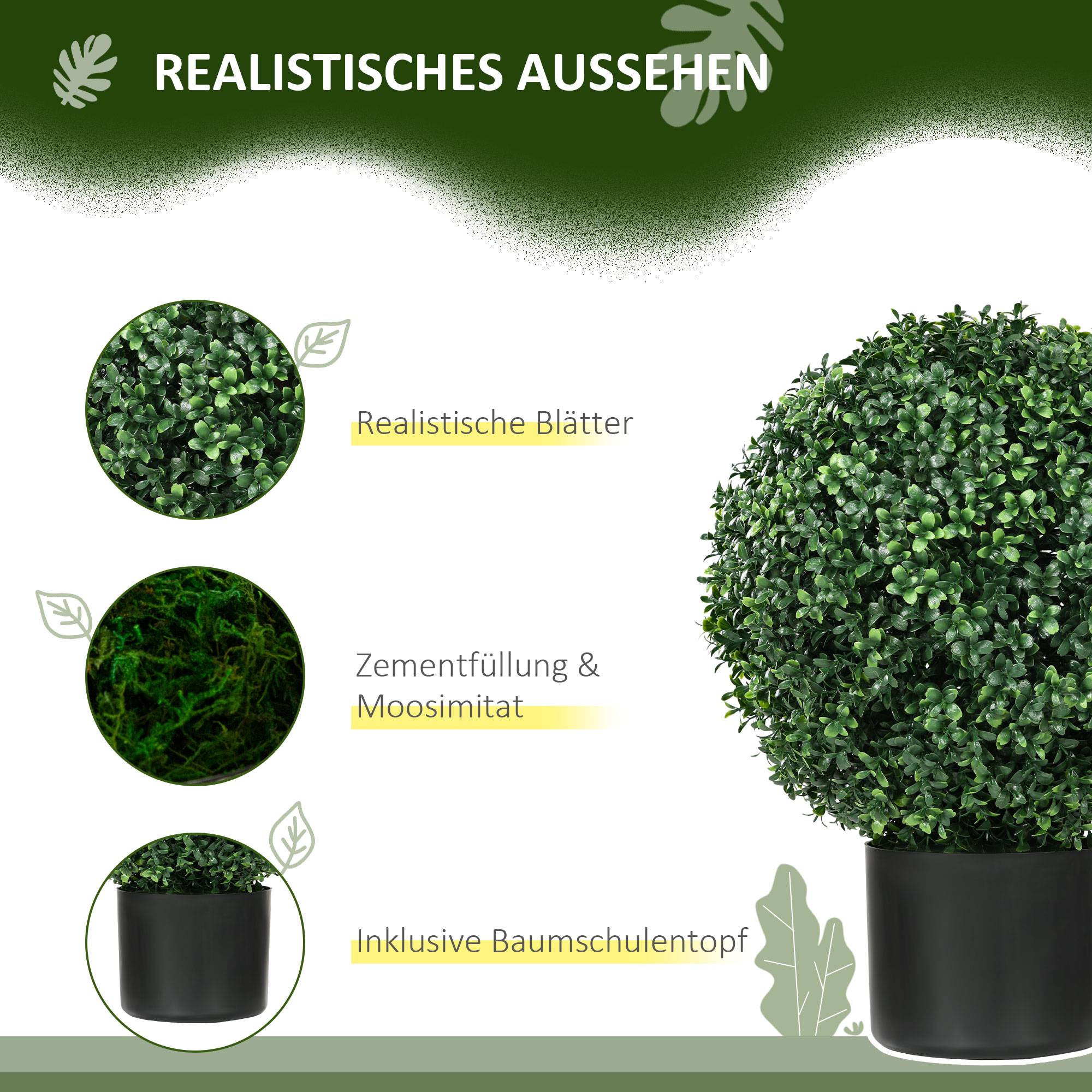 Plante artificielle de buis, forme boule, 52x40 cm, vert - Image 7
