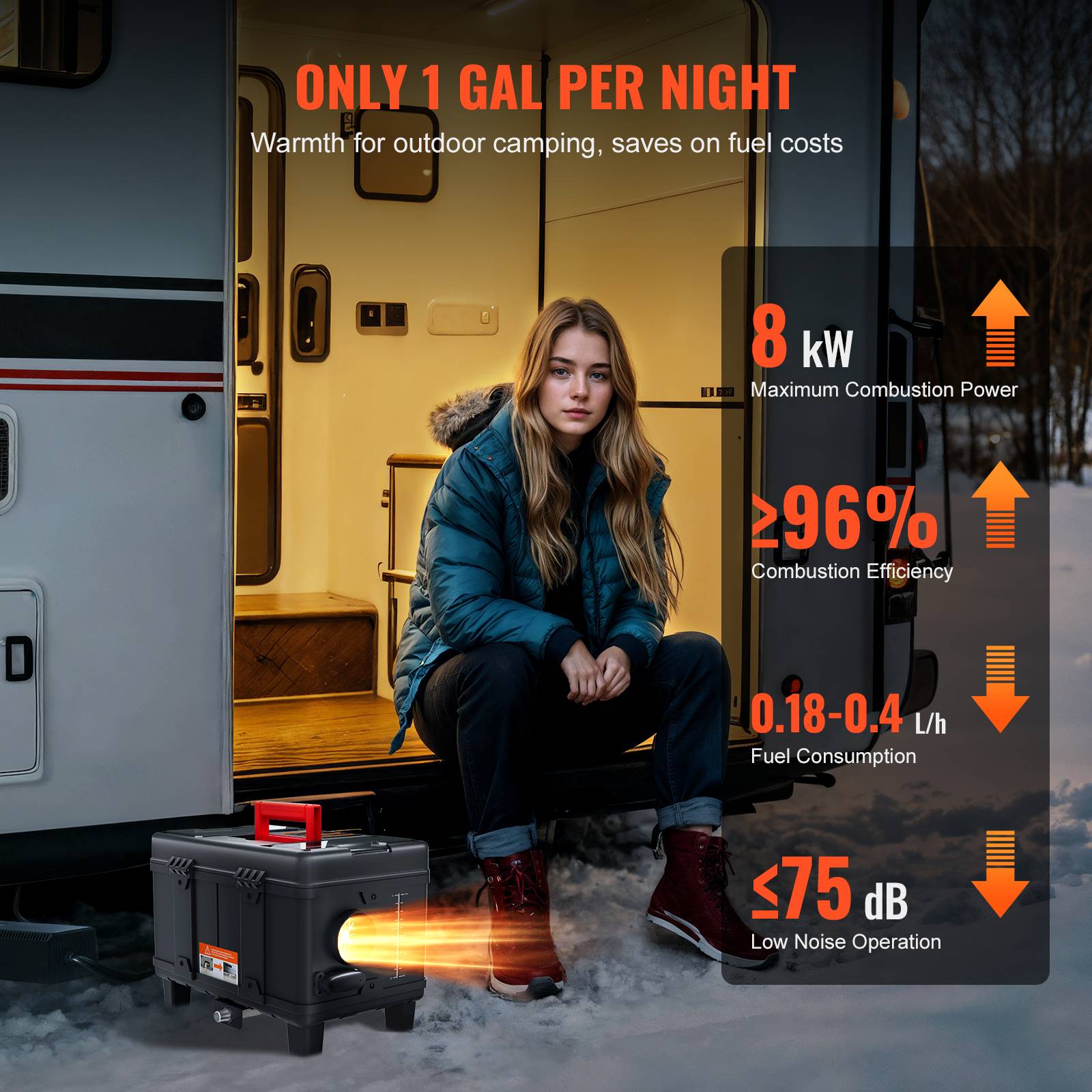 Vevor - VEVOR Chauffage diesel 8kW tout-en-un 12/24V, Bluetooth, télécom., écran, alarme CO - Image 5