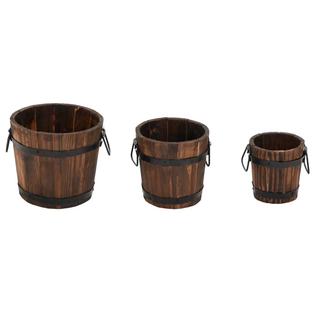 Helloshop26 - Lot de 3 jardinières godet en bois massif sapin forme originale décoratives avec trous de drainage en bois naturel - Image 1