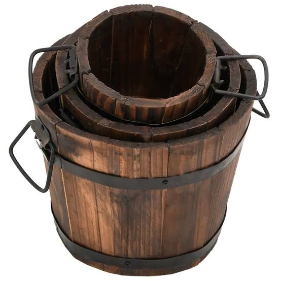 Helloshop26 - Lot de 3 jardinières godet en bois massif sapin forme originale décoratives avec trous de drainage en bois naturel - Image 2