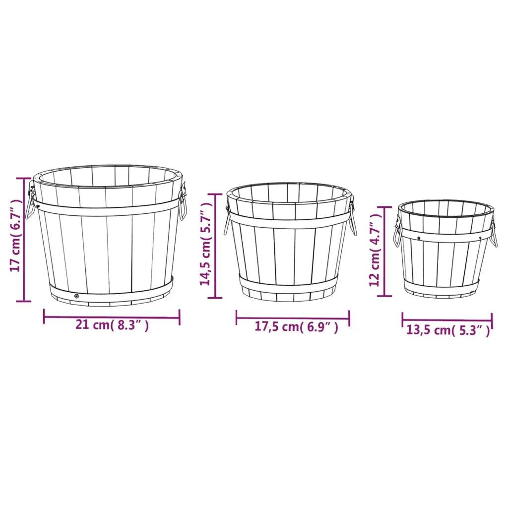 Helloshop26 - Lot de 3 jardinières godet en bois massif sapin forme originale décoratives avec trous de drainage en bois naturel - Image 5