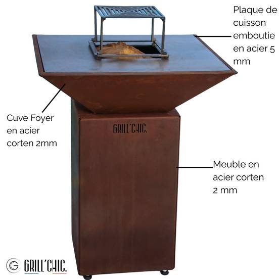 Brasero Auvergnat Corten Normal Carre 62 Simple Cuve - GRILL CHIC - Image 3