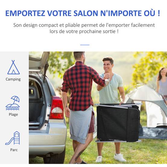 Bain de soleil transat chaise longue inclinable pliable avec oreiller dossier réglable sur 5 niveaux noir - Image 8