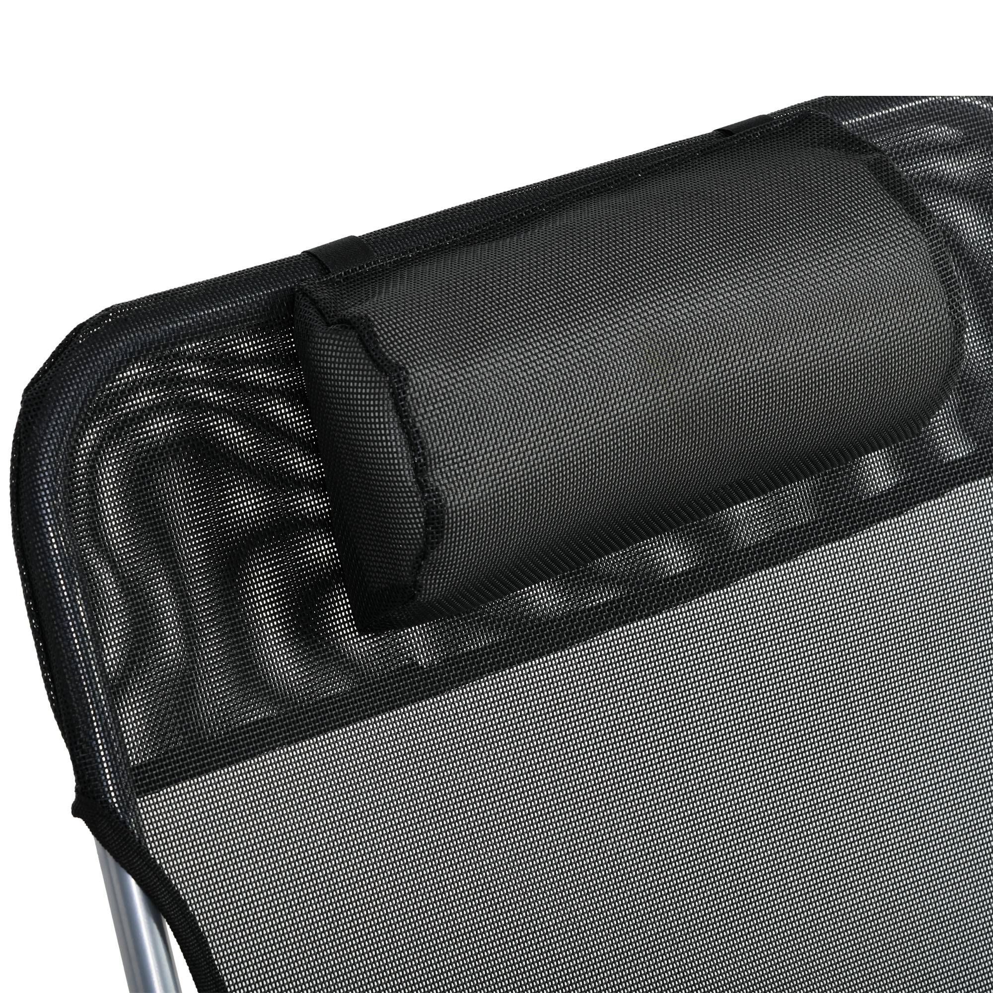 Bain de soleil transat chaise longue inclinable pliable avec oreiller dossier réglable sur 5 niveaux noir - Image 10