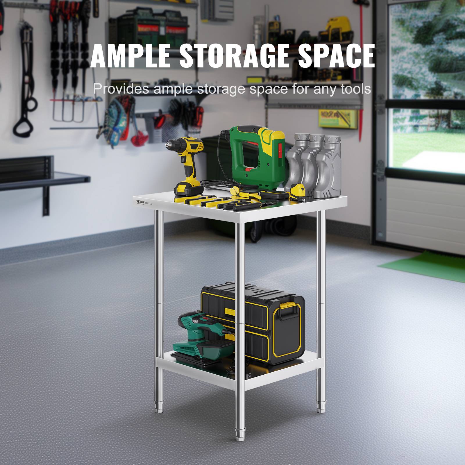 Vevor - VEVOR Station de préparation métal 24"x24"x34". Supporte 700 lb, inox, 3 hauteurs. Pour cuisine, garage, commerce. - Image 4