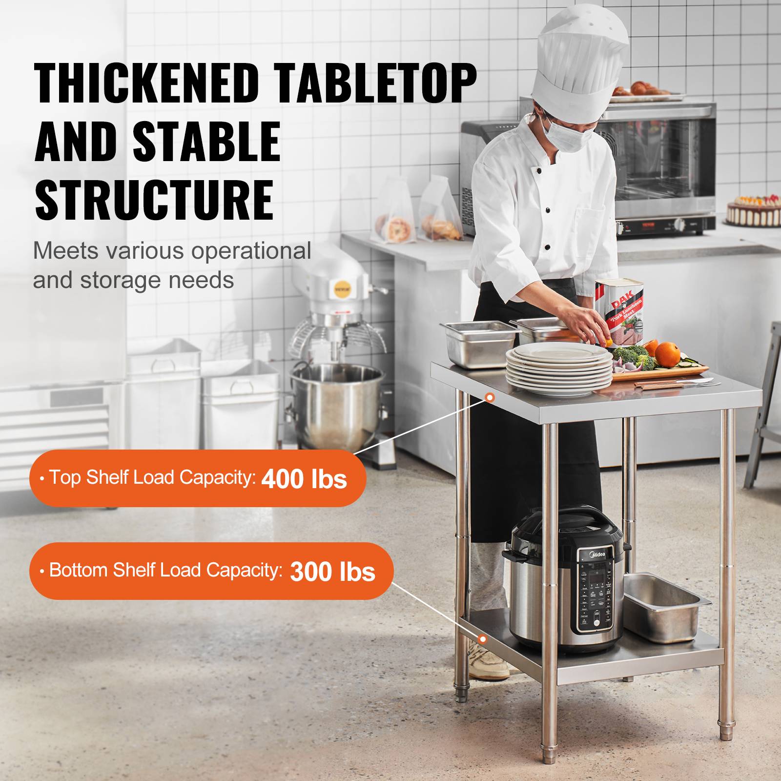 Vevor - VEVOR Station de préparation métal 24"x24"x34". Supporte 700 lb, inox, 3 hauteurs. Pour cuisine, garage, commerce. - Image 3