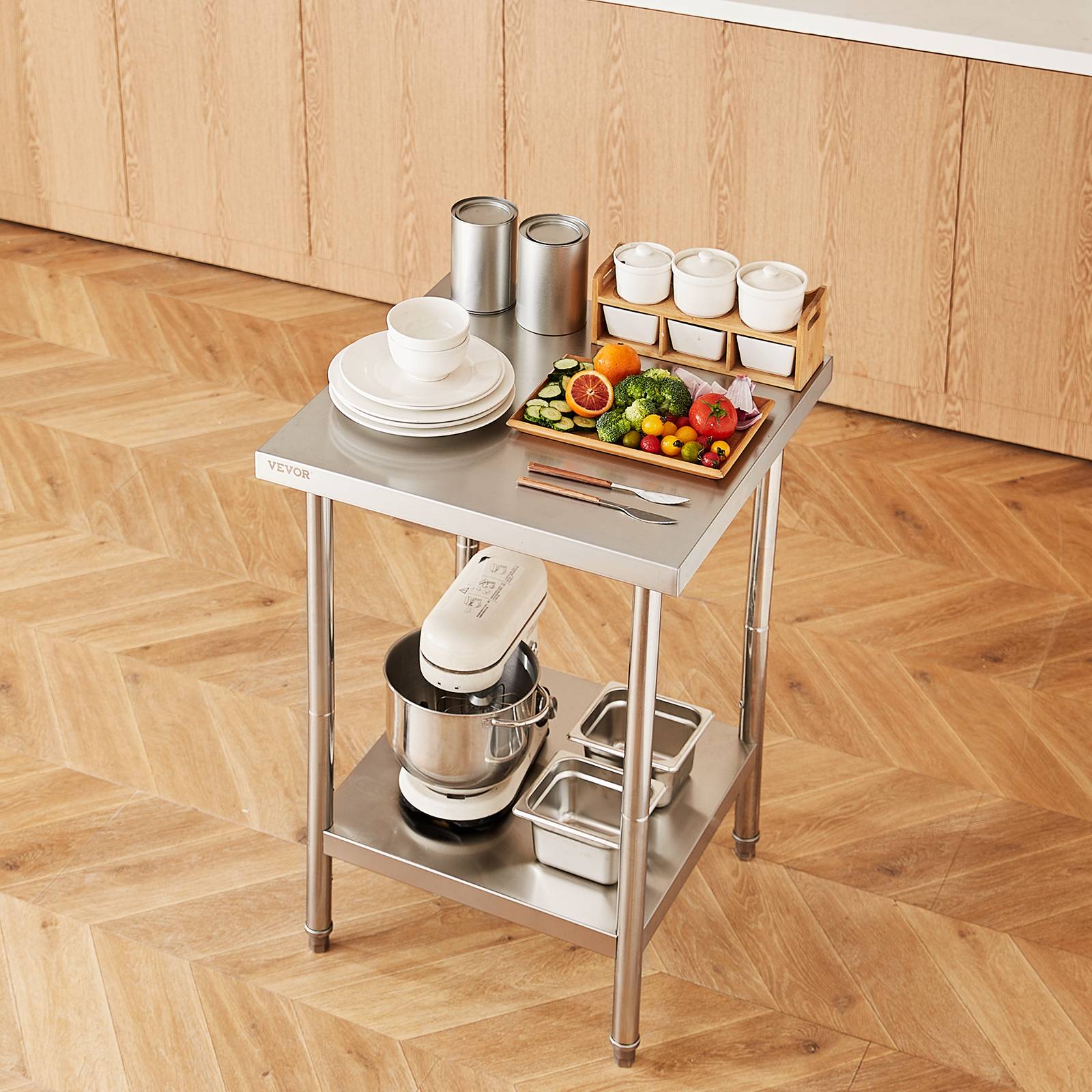 Vevor - VEVOR Station de préparation métal 24"x24"x34". Supporte 700 lb, inox, 3 hauteurs. Pour cuisine, garage, commerce. - Image 8