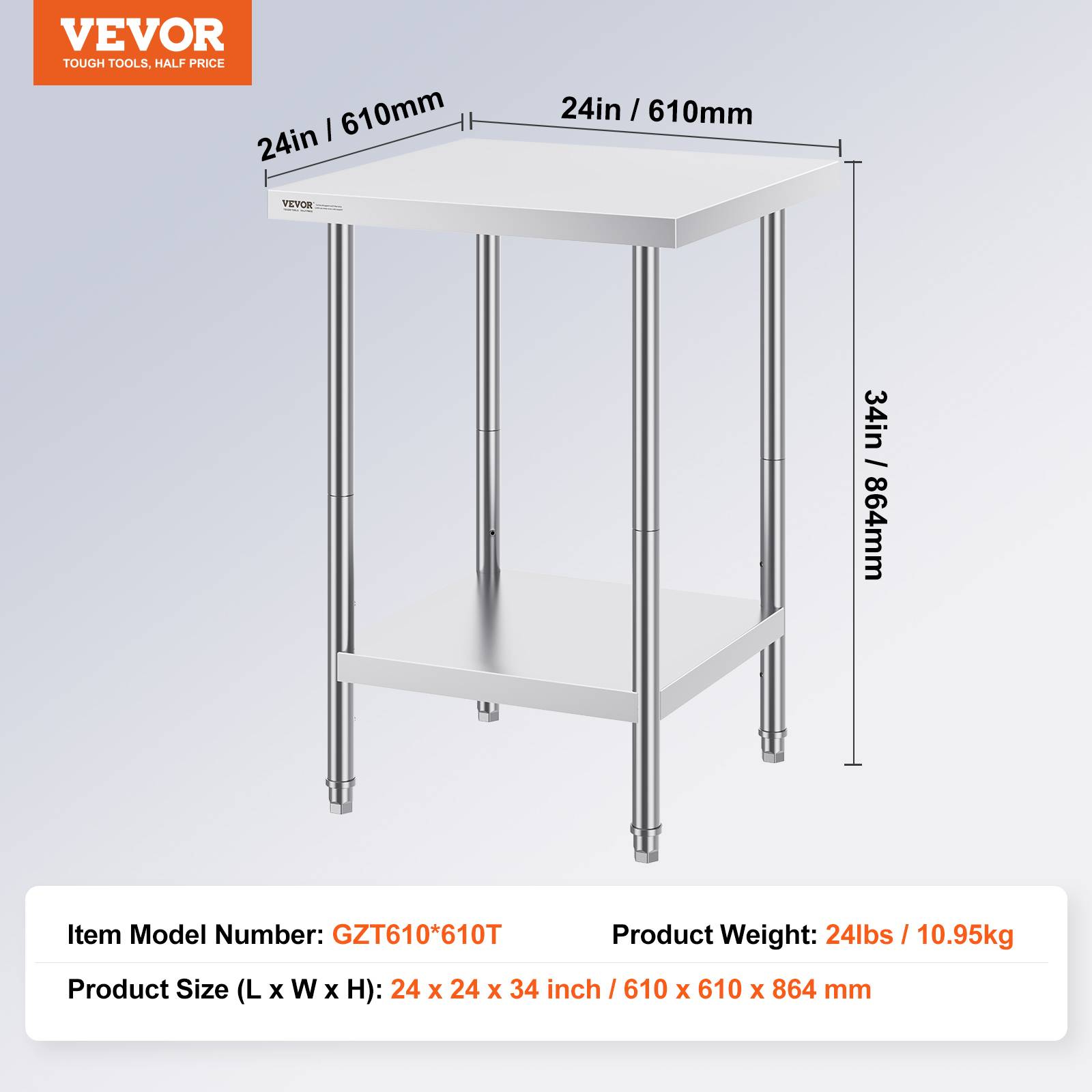 Vevor - VEVOR Station de préparation métal 24"x24"x34". Supporte 700 lb, inox, 3 hauteurs. Pour cuisine, garage, commerce. - Image 7