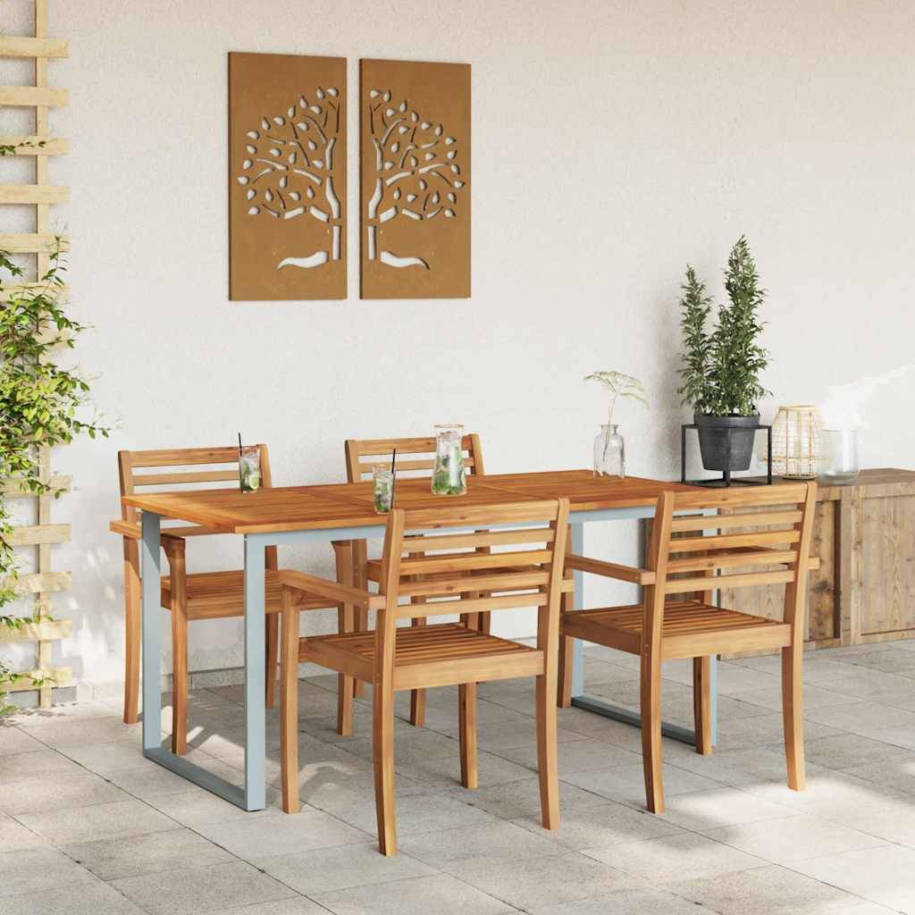 Table de jardin gris bois d'acacia massif 160 x 80 x 75 cm, Poids :19kg - PANGIVO - Image 4