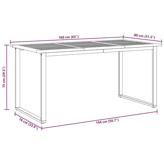 Table de jardin gris bois d'acacia massif 160 x 80 x 75 cm, Poids :19kg - PANGIVO - Image 8