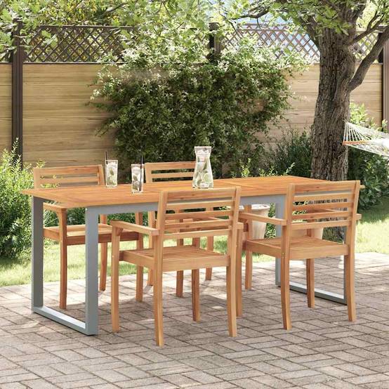 Table de jardin gris bois d'acacia massif 160 x 80 x 75 cm, Poids :19kg - PANGIVO - Image 1