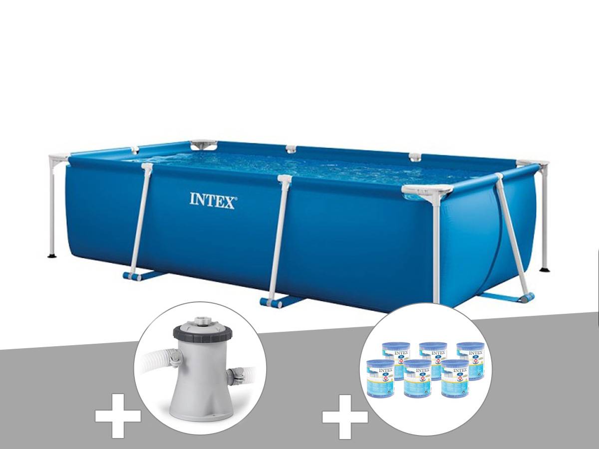 Kit piscine tubulaire rectangulaire Intex 3,00 x 2,00 x 0,75 m + Filtration à cartouche + 6 cartouches de filtration - Image 1