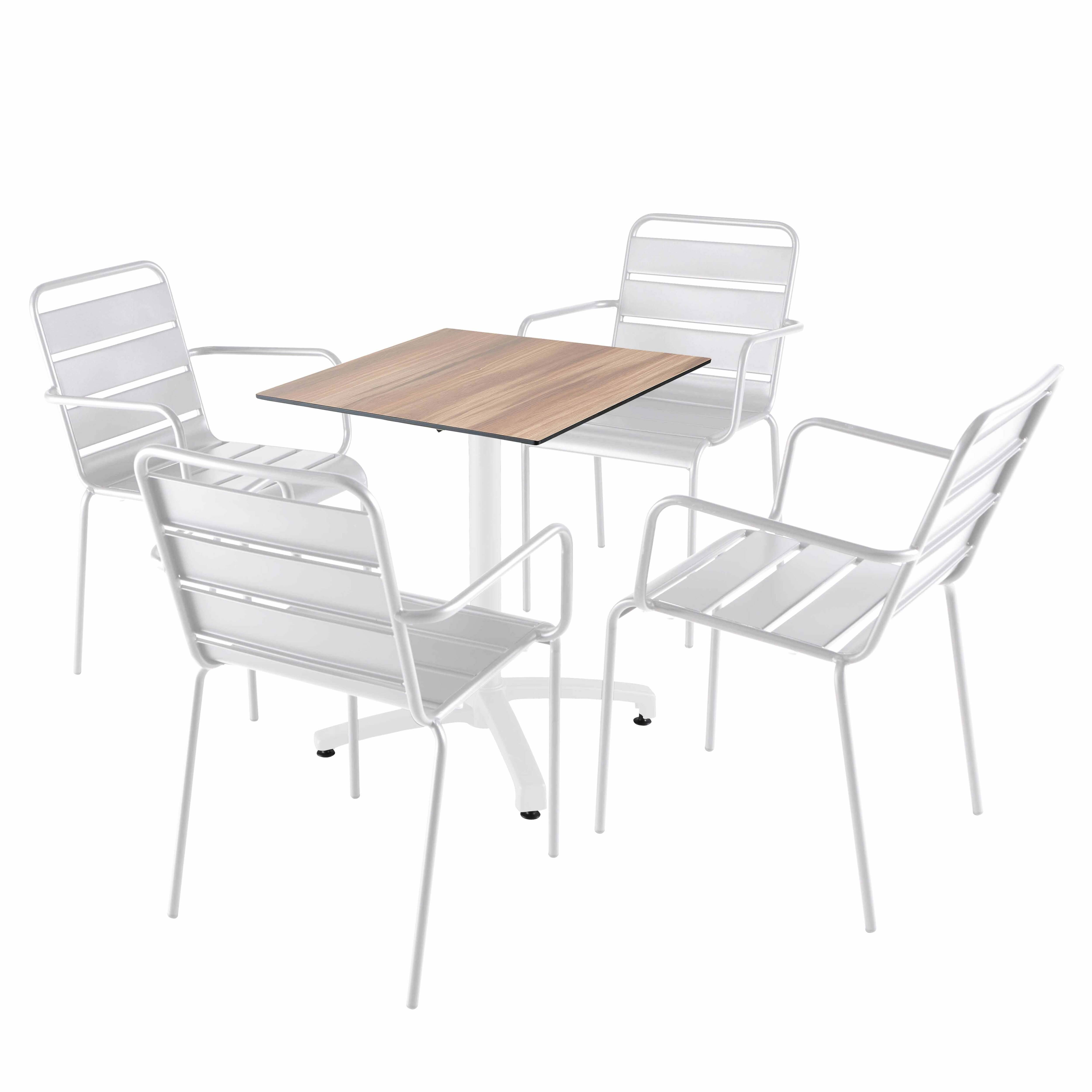 Oviala - Ensemble table 60 cm chêne foncé et 4 chaises en métal blanc - Oviala - Image 1