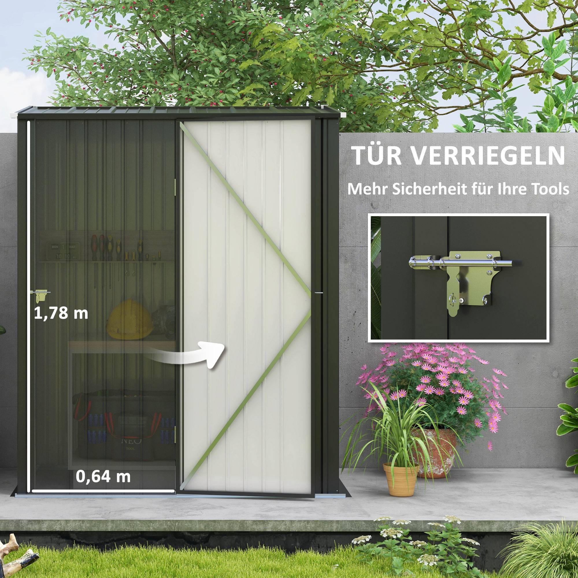 Abri Jardin Métal Acier Galvanisé Toit Pente Rangement Outils 1,34m² Noir - ComfortXL Outdoor Living - Image 5