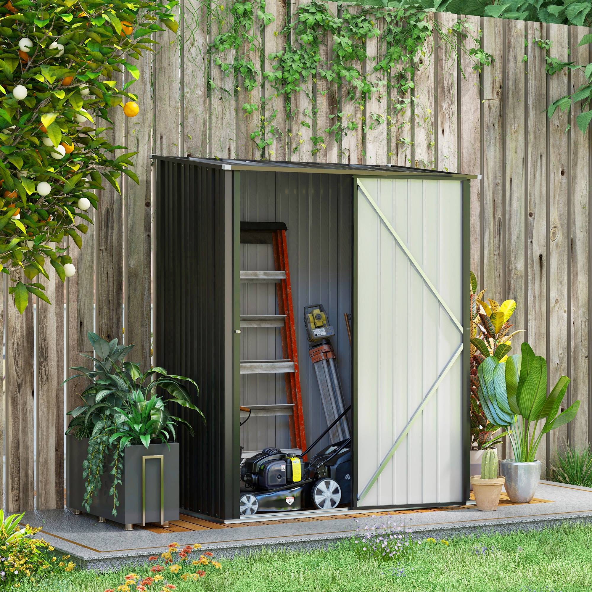 Abri Jardin Métal Acier Galvanisé Toit Pente Rangement Outils 1,34m² Noir - ComfortXL Outdoor Living