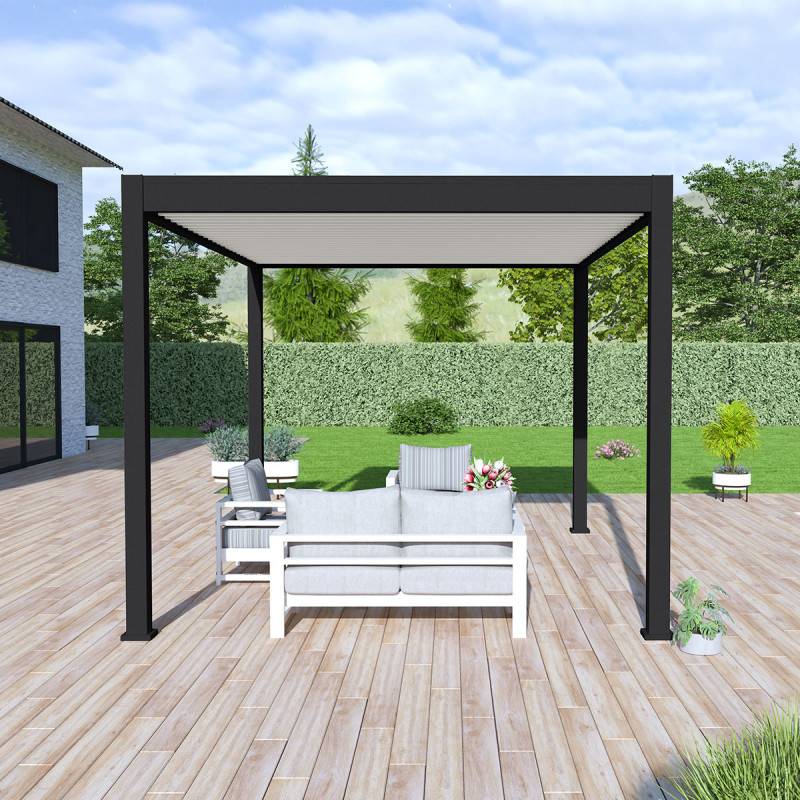 Ombrea - Pergola bioclimatique Ombréa autoportante VS - 3x4M Noir + 1 store 4M blanc - Image 3