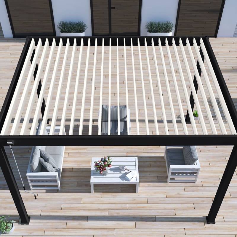 Ombrea - Pergola bioclimatique Ombréa autoportante VS - 3x4M Noir + 1 store 4M blanc - Image 4