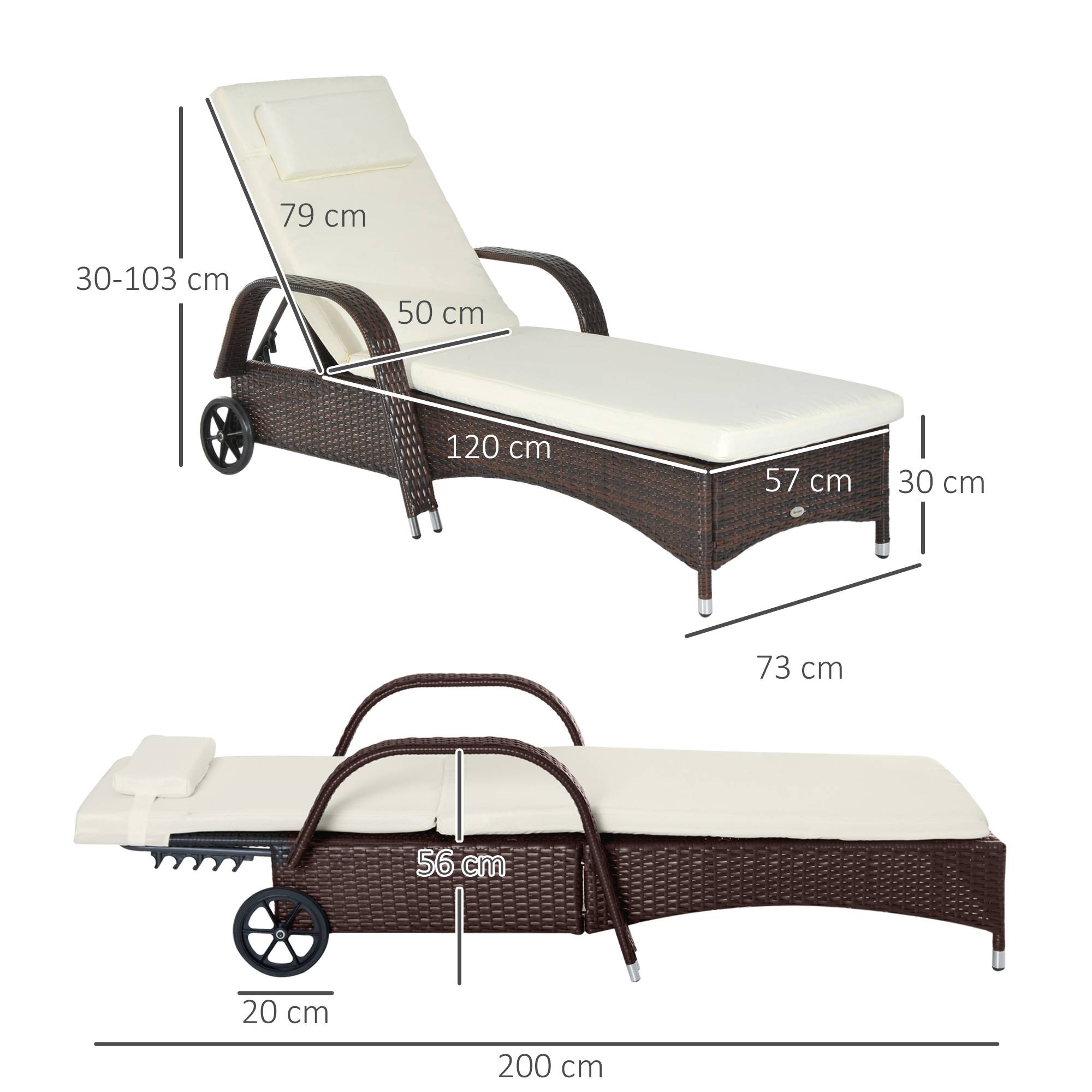 PANGIVO - Bain de soleil résine tressée marron et crème 200 x 73 x 103 cm - PANGIVO - Image 5