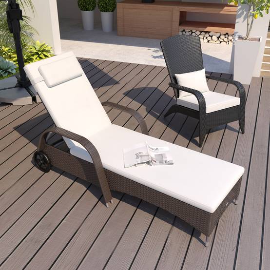 PANGIVO - Bain de soleil résine tressée marron et crème 200 x 73 x 103 cm - PANGIVO - Image 3