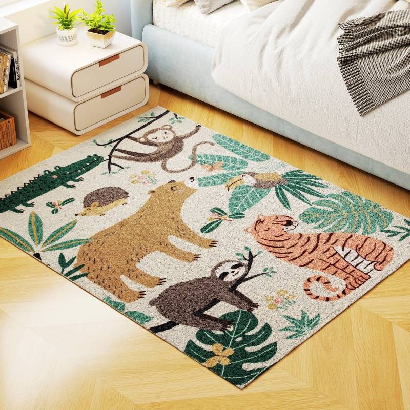 Tapis Salon Motif Jungle Polaire Doux 160x120 cm Antidérapant Multicolore - ComfortXL Outdoor Living - Image 8
