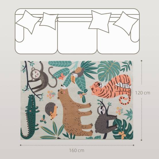 Tapis Salon Motif Jungle Polaire Doux 160x120 cm Antidérapant Multicolore - ComfortXL Outdoor Living - Image 3