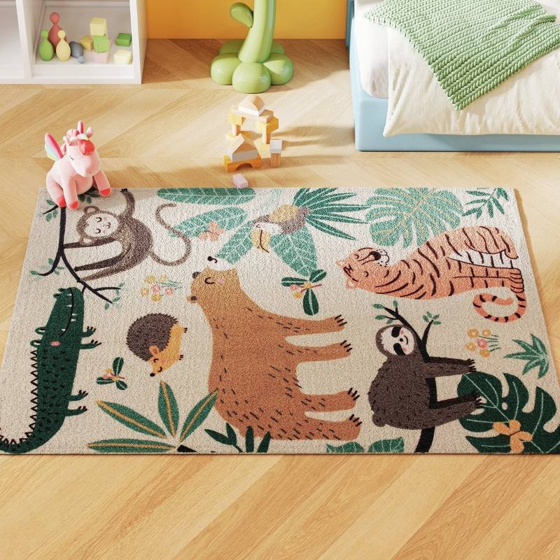 Tapis Salon Motif Jungle Polaire Doux 160x120 cm Antidérapant Multicolore - ComfortXL Outdoor Living - Image 2