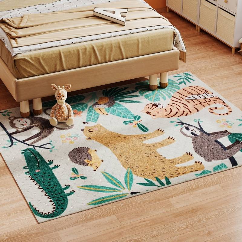 Tapis Salon Motif Jungle Polaire Doux 160x120 cm Antidérapant Multicolore - ComfortXL Outdoor Living - Image 1