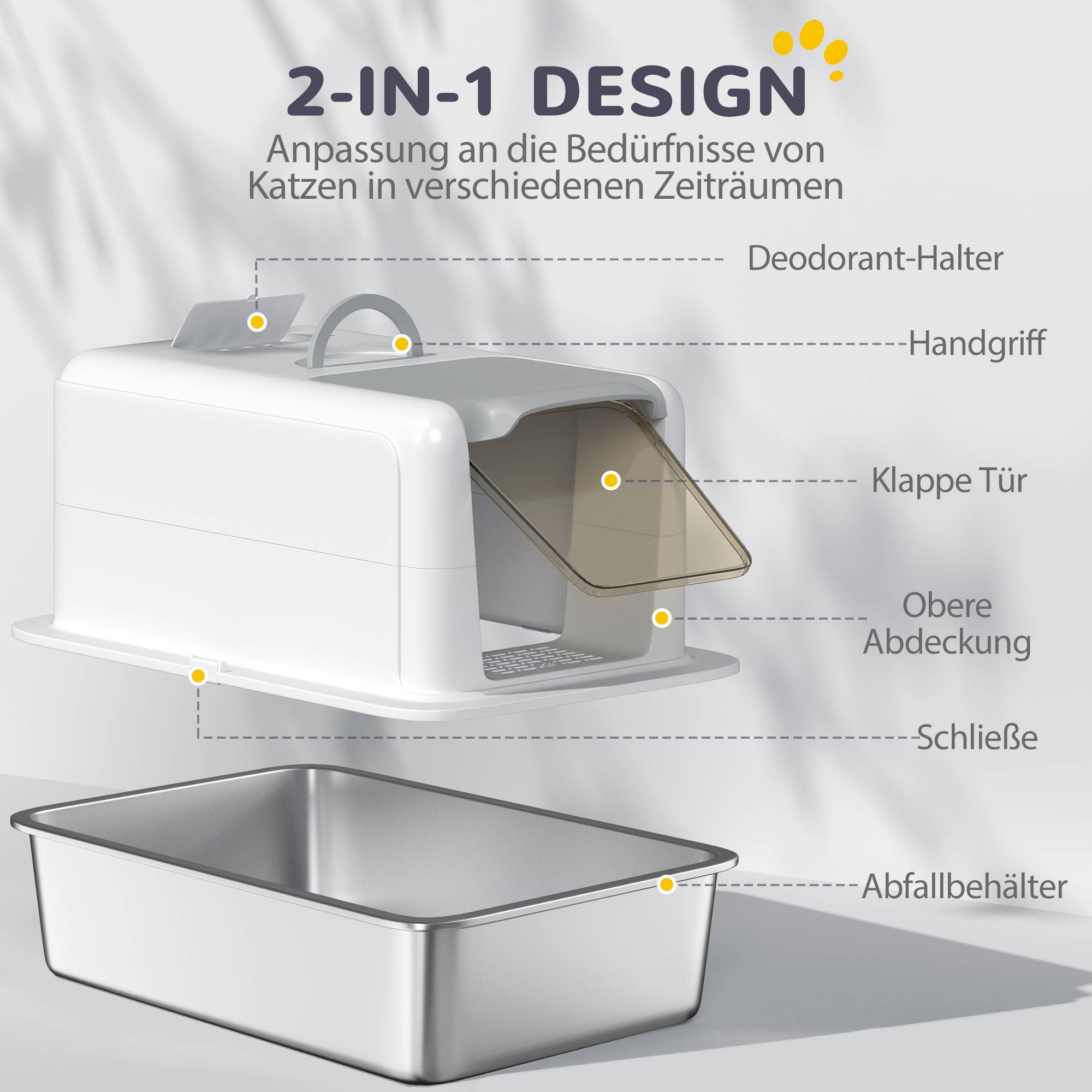 Sans Marque - Litière bac inox, filtre, pelle, pour chat -6kg, 40,5x60,5x41,5cm, Blanc/Argent - Image 8