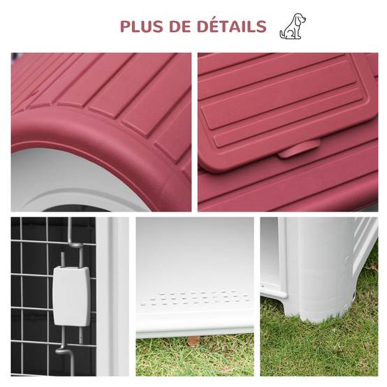 Niche chien extérieur intérieur PP toit réglable multi-ventilation 59x75x66cm rouge - ComfortXL Outdoor Living - Image 9