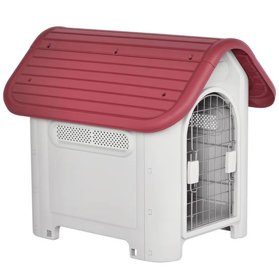 Niche chien extérieur intérieur PP toit réglable multi-ventilation 59x75x66cm rouge - ComfortXL Outdoor Living - Image 1