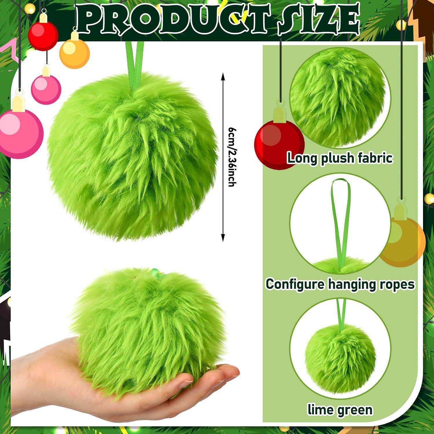 16 boules de pompon en fausse fourrure de Noël, boule moelleuse, ornements à suspendre pour arbre de Noël, boule en peluche pour costume de Noël - Image 2