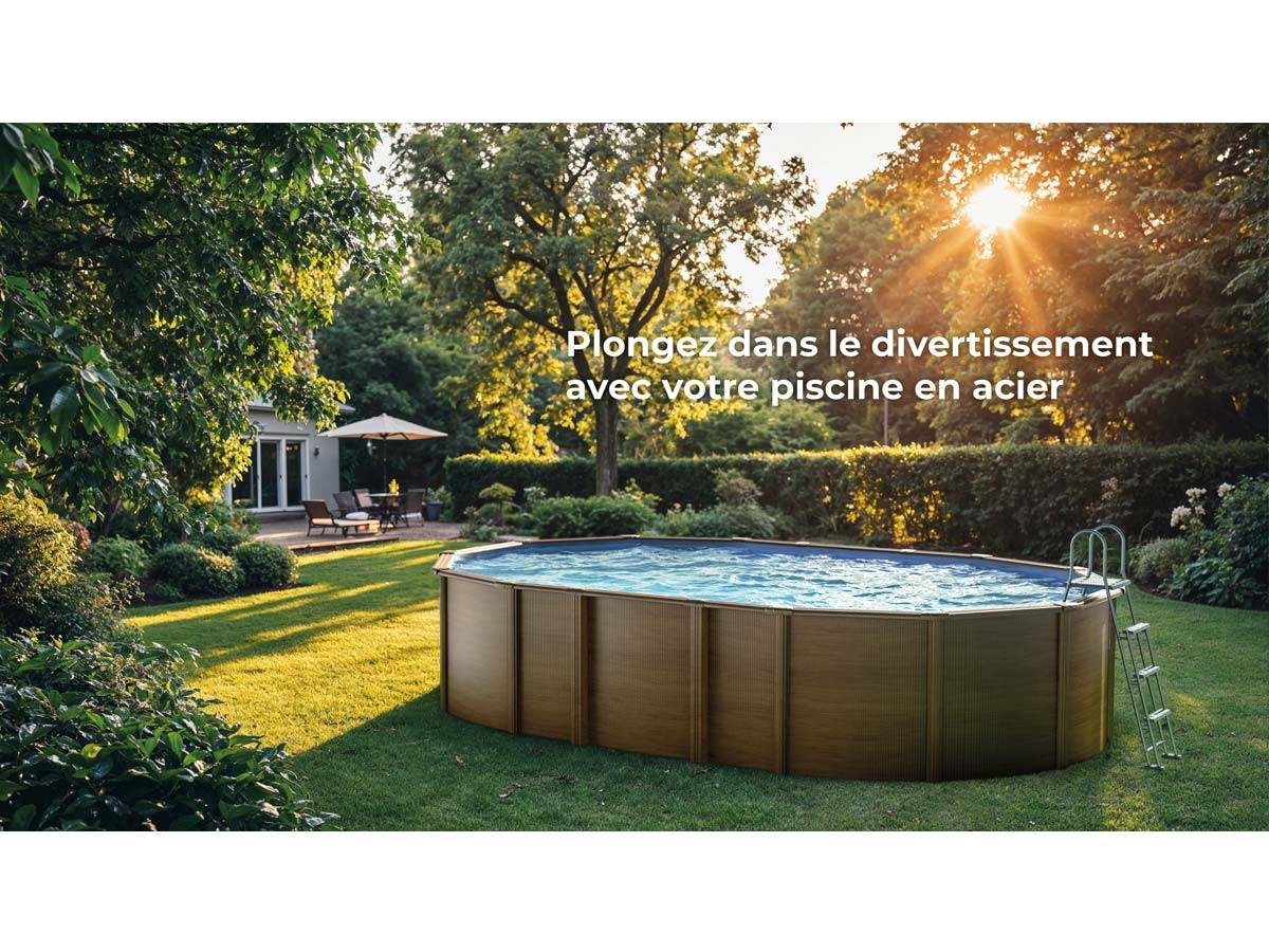 Gré - Kit piscine acier aspect bois Gré Amazonia ovale 6,34 x 3,99 x 1,32 m + Bâche d'hivernage + Bâche à bulles - Image 3