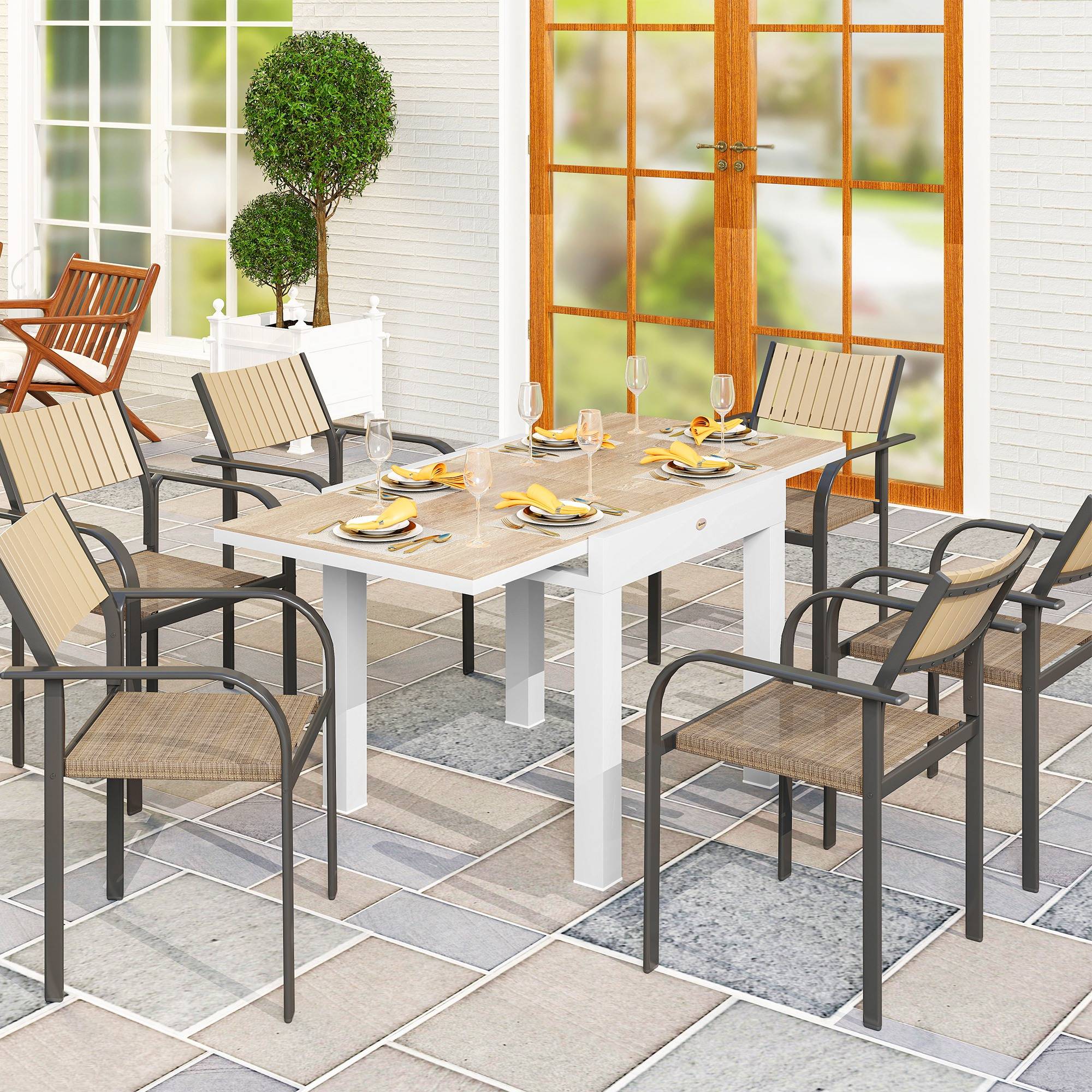 Table à manger de jardin extensible pour 6 personnes avec plateau rectangulaire, cadre en aluminium, 60x80x75cm - Image 3