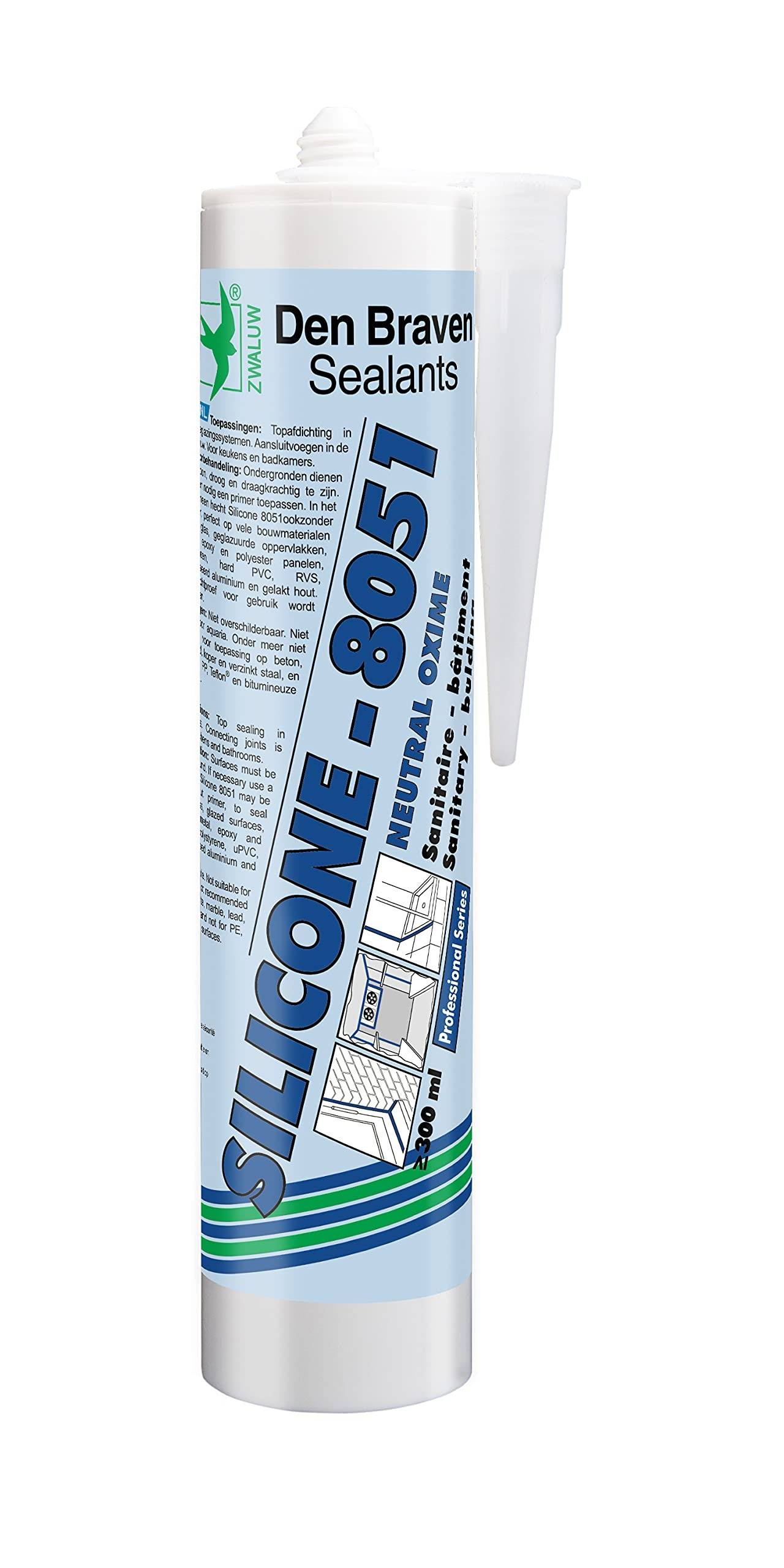Mastic silicone neutre batiment et sanitaire Translucide 8051 (300 ml) | SI80411301ZW25 - Den Braven