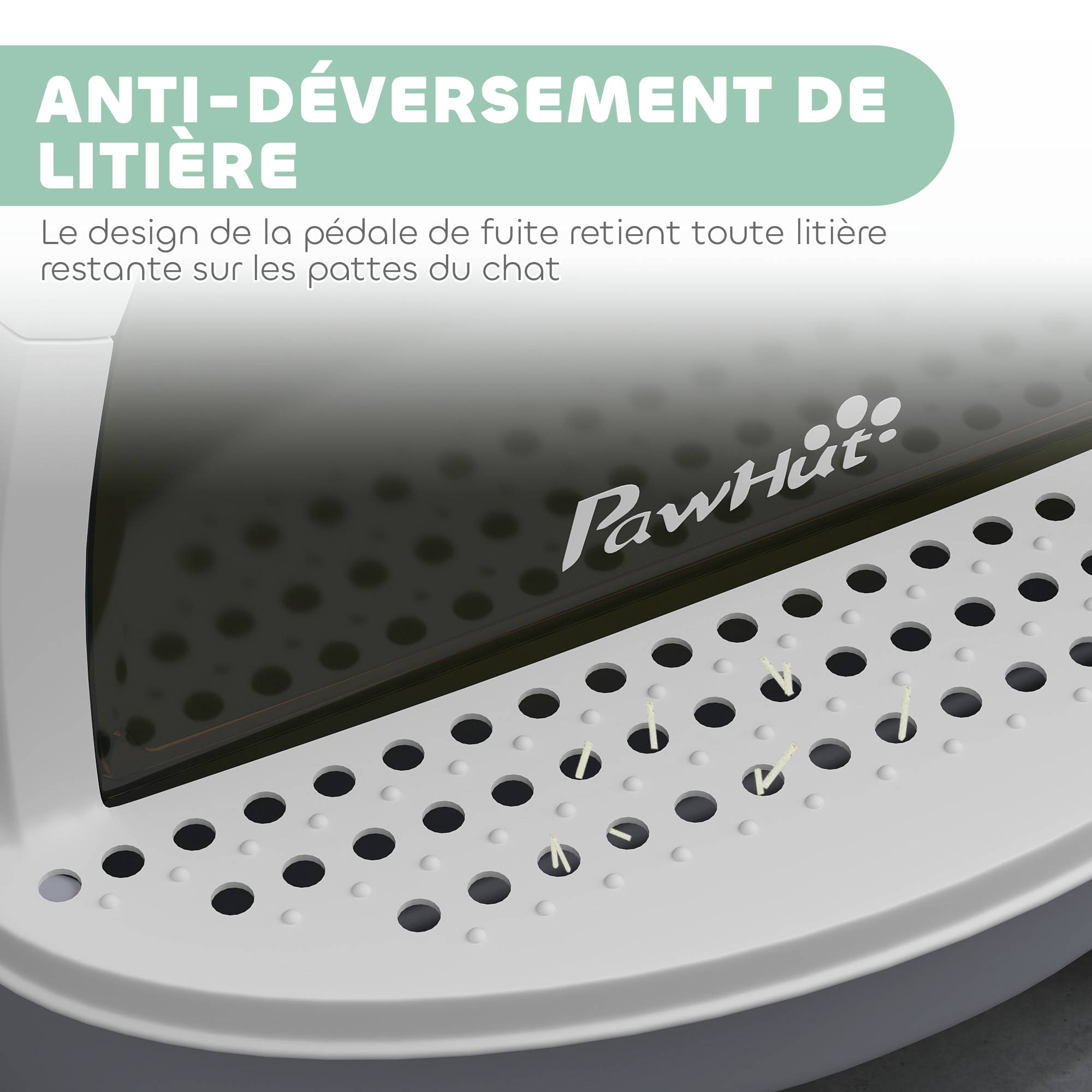 Bac litière chat plateau intégré poignée transport porte translucide 40,5 x 52 x 39 cm gris - Image 7