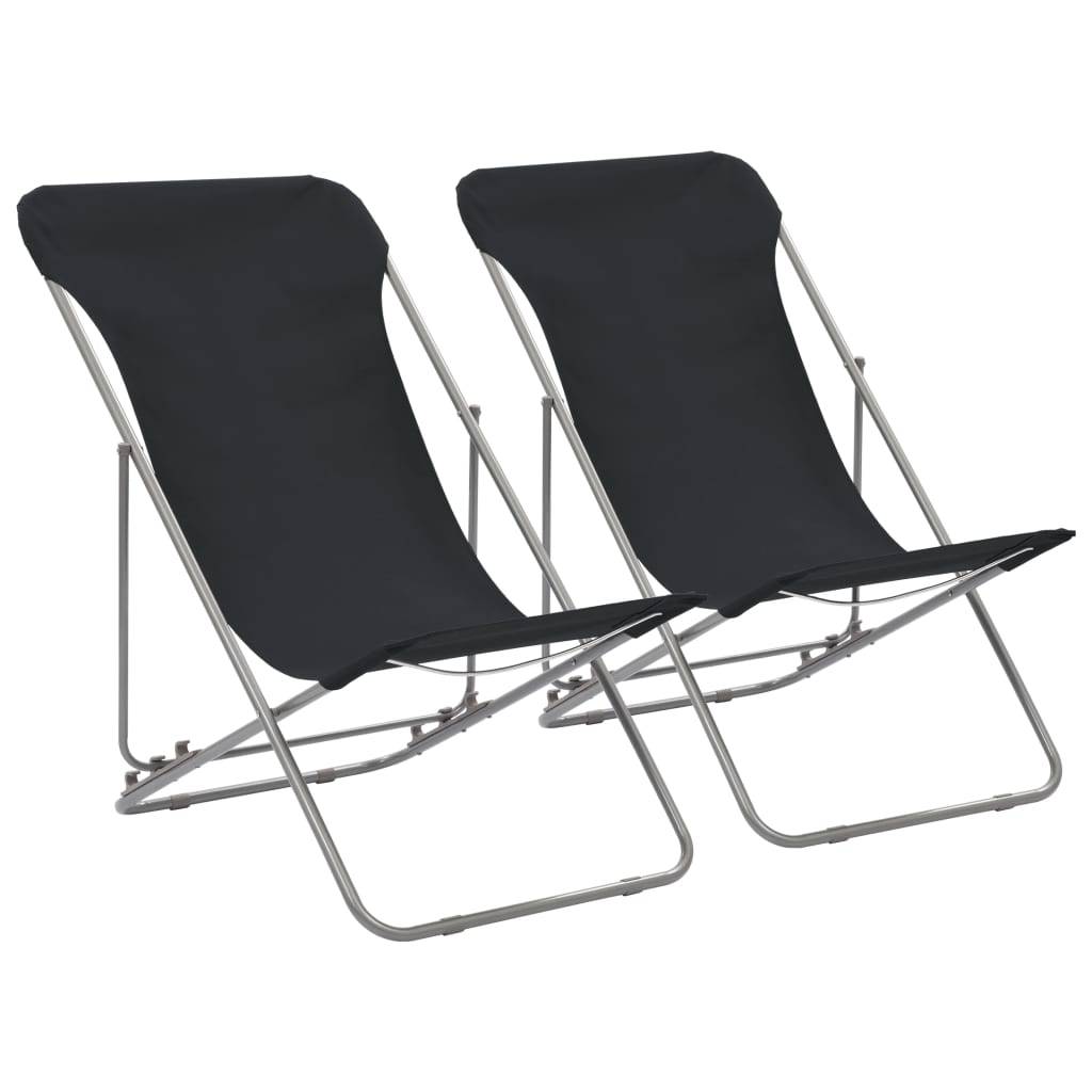ComfortXL - Lot de 2 Chaises de Plage Pliantes en Acier Tissu Oxford Inclinables pour Jardin et Camping Noir – ComfortXL Outdoor Living - Image 1