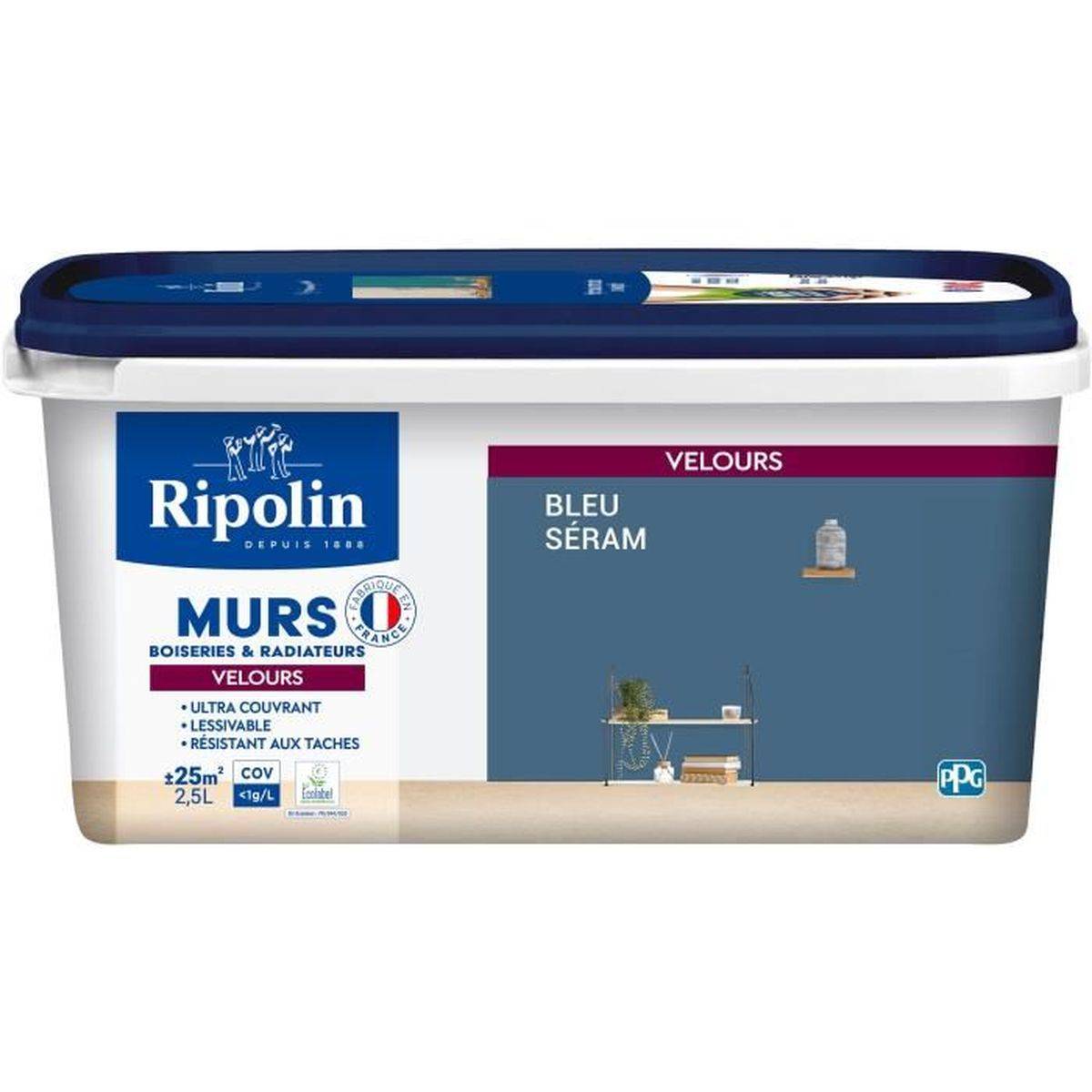 Ripolin - Peinture décorative velours multi-support Bleu Séram 2,5 L, murs et radiateurs - RIPOLIN