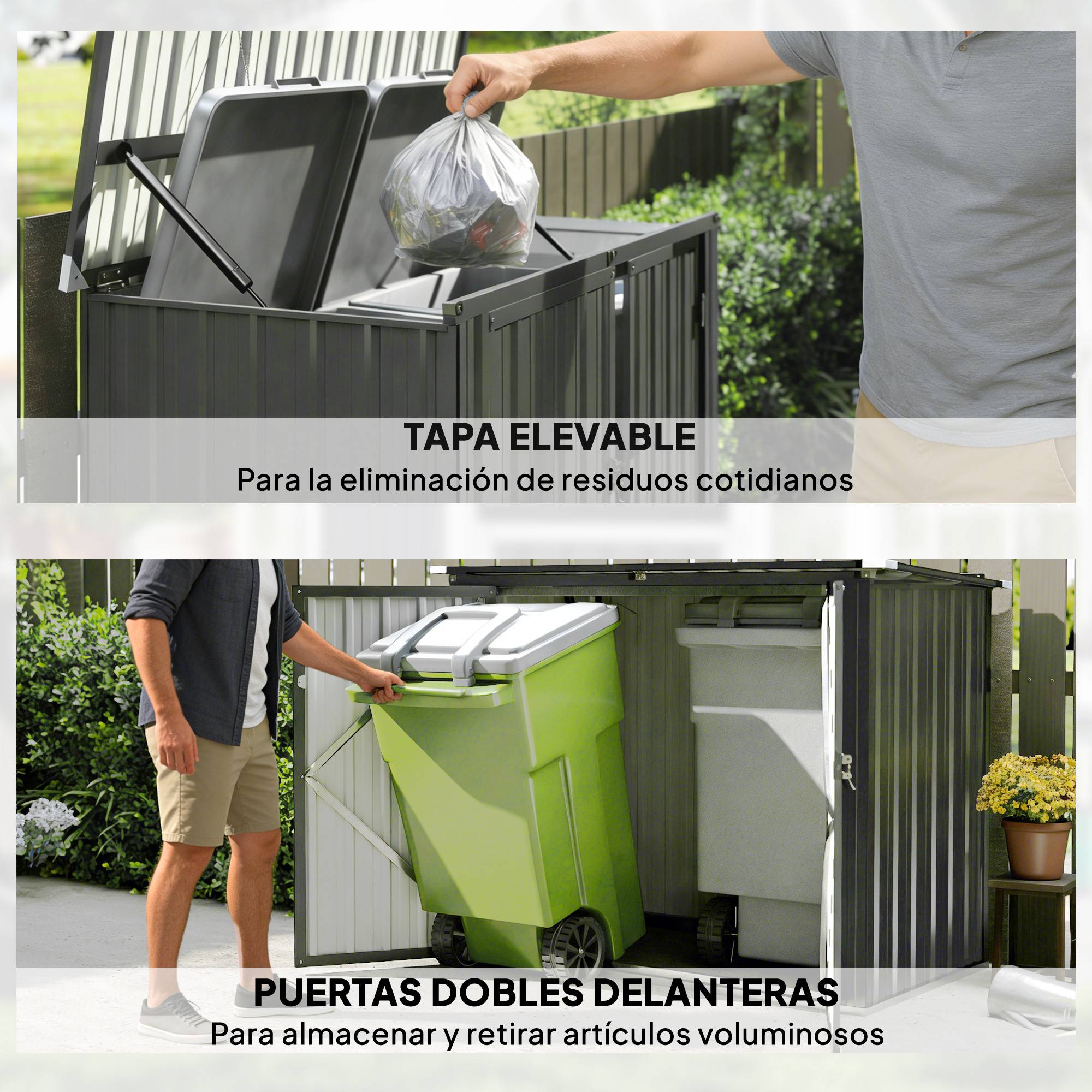 Abri poubelles double acier galvanisé 240L couvercle rabattable portes serrure gris - Image 9