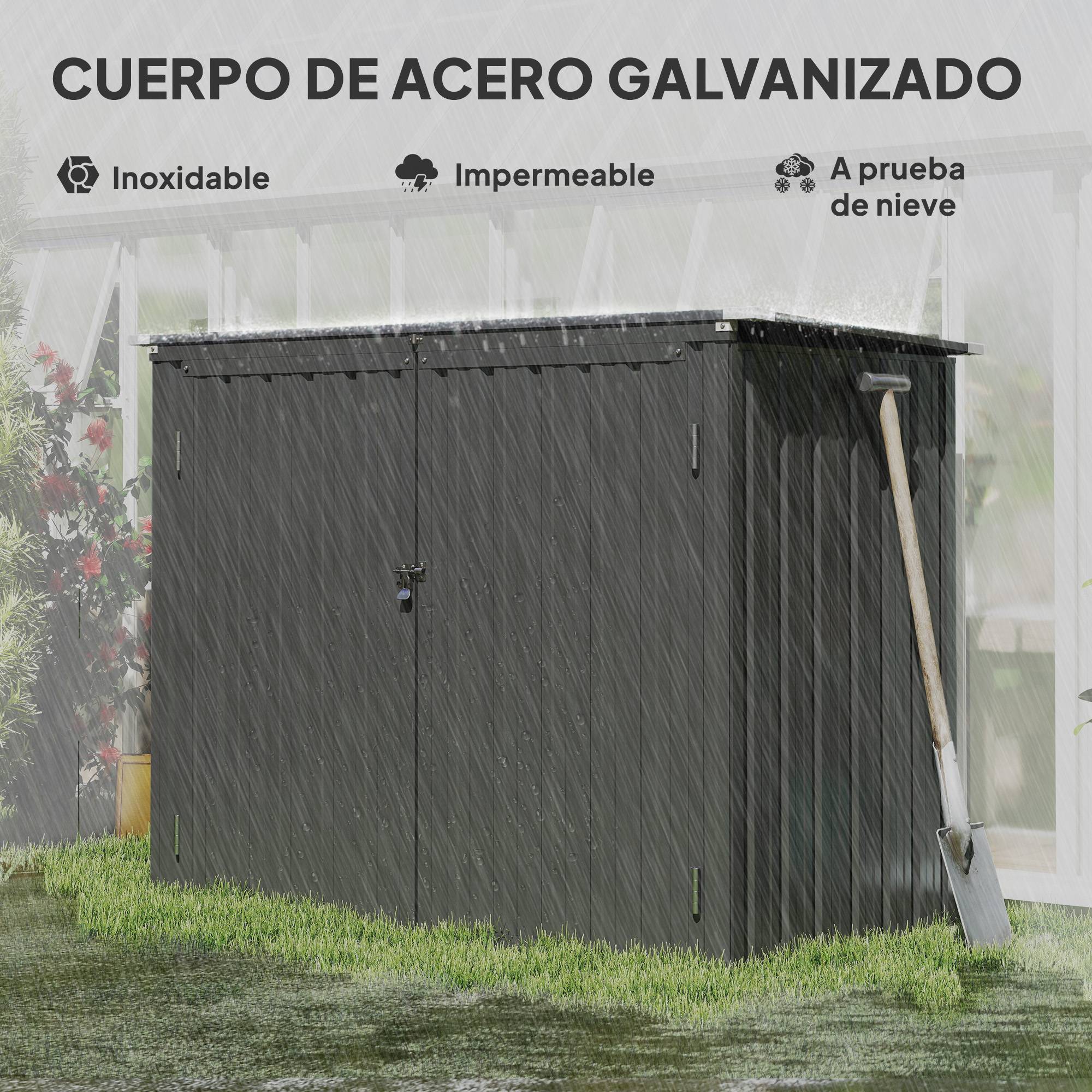 Abri poubelles double acier galvanisé 240L couvercle rabattable portes serrure gris - Image 10