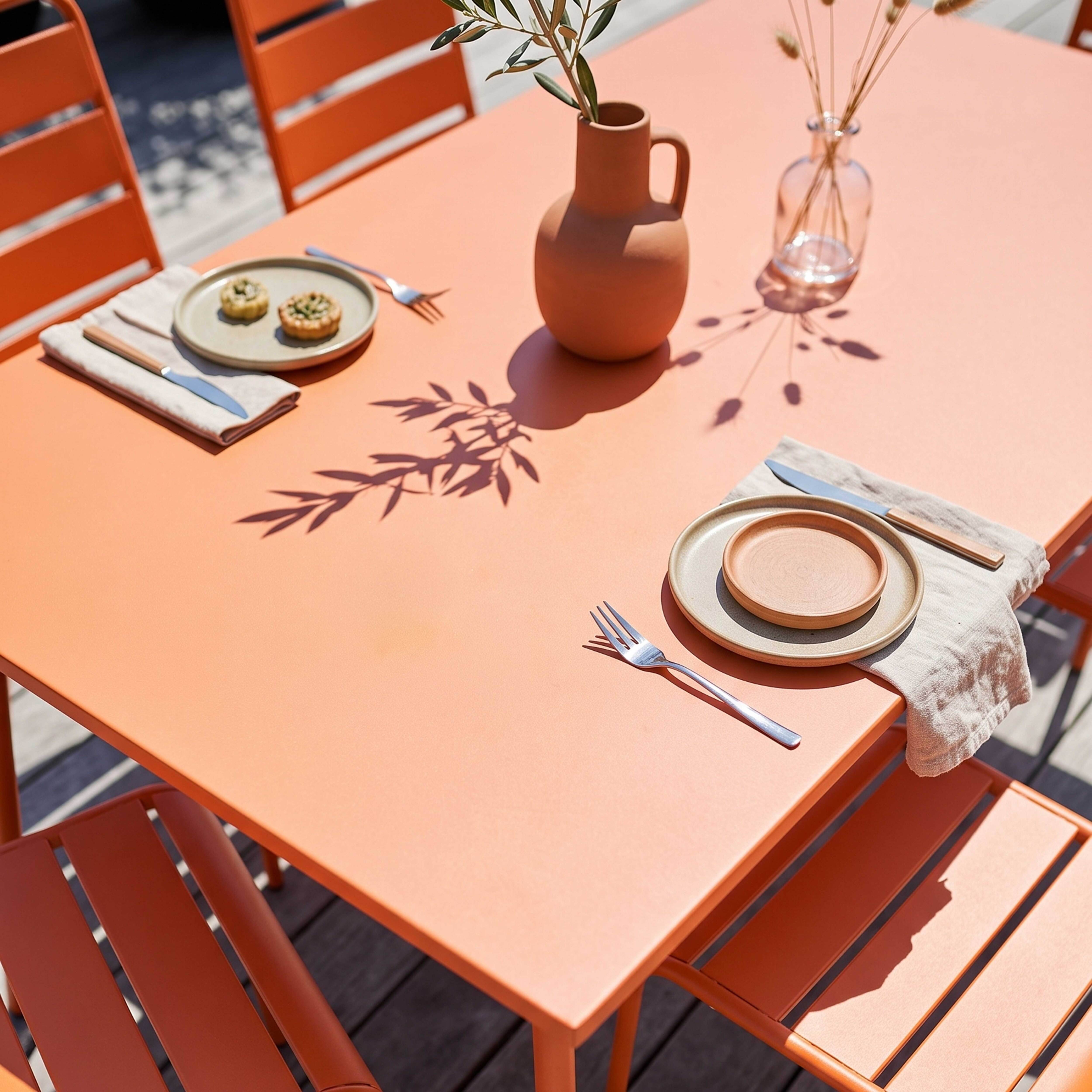 Oviala - Ensemble table de jardin et 6 chaises en métal orange Palavas - Oviala - Image 3