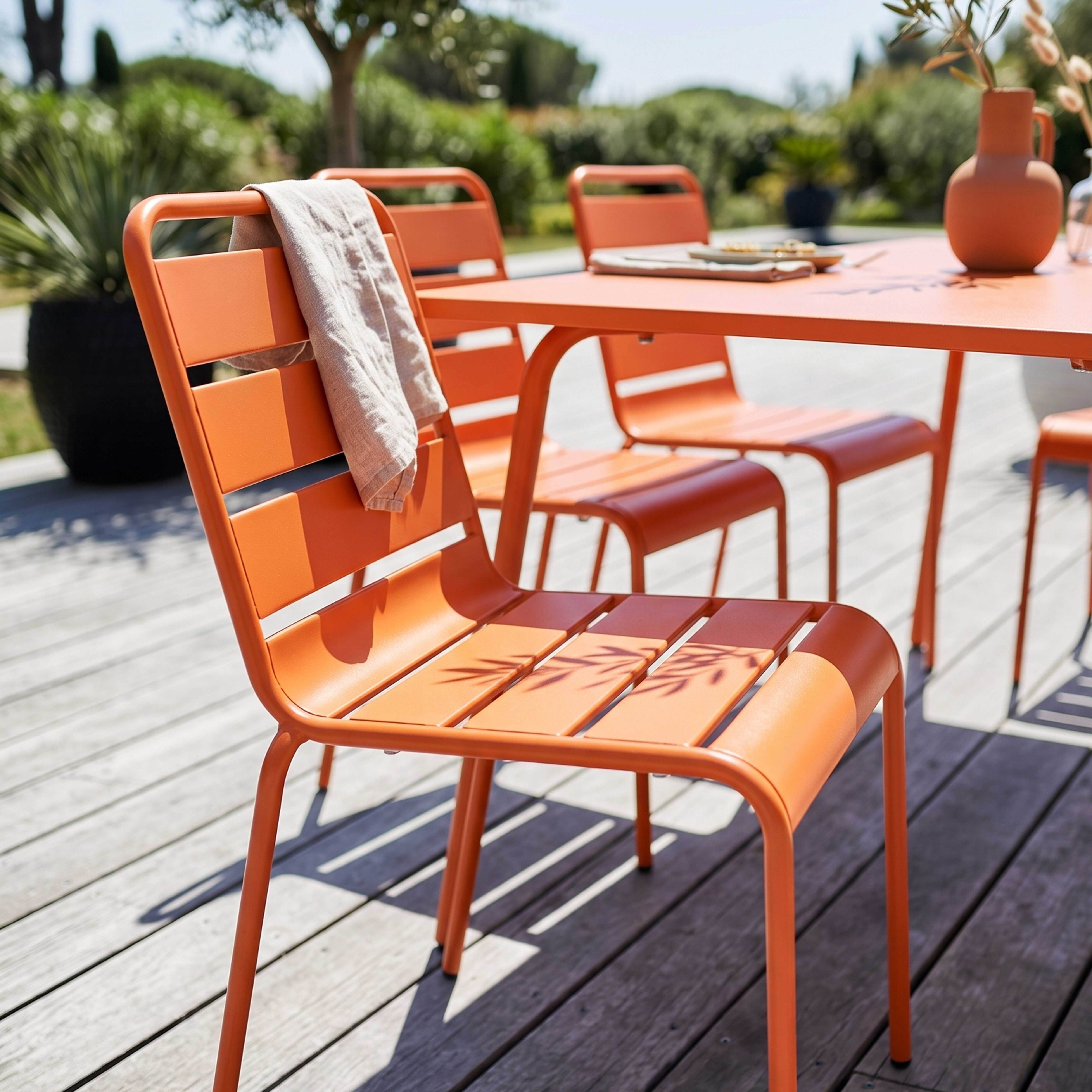 Oviala - Ensemble table de jardin et 6 chaises en métal orange Palavas - Oviala - Image 4